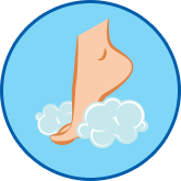 Barfuß in Schaum rundes Symbol