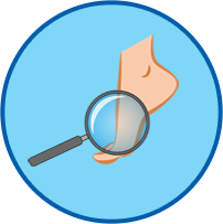 Nackter Fuß mit Lupe rundes Symbol